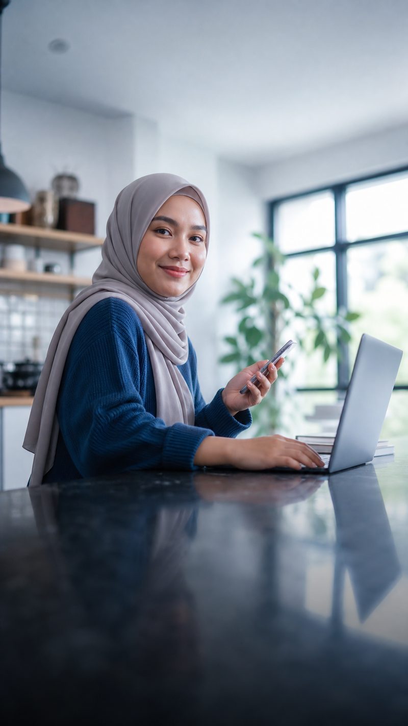 Wanita bekerja dengan laptop