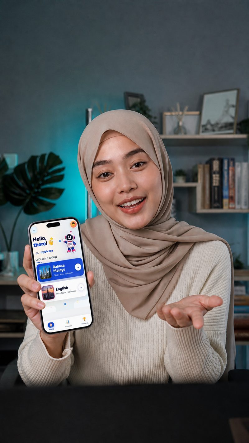 Wanita memperkenalkan aplikasi mybicara